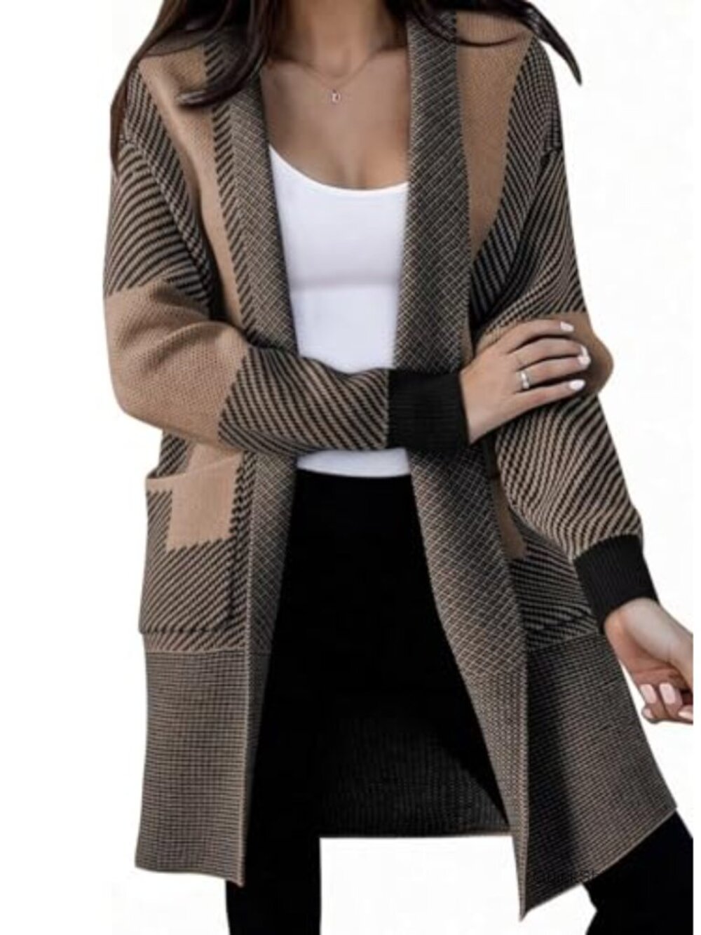 Oversized Long Sleeve Cardigan Sweater with Pockets Open Front